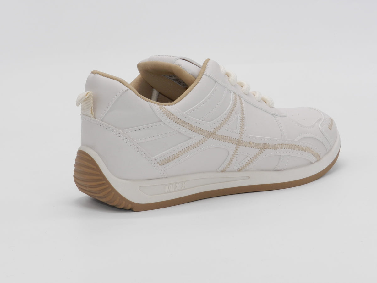 Women's Faux Leather Lace-Up Sneakers — Beige
