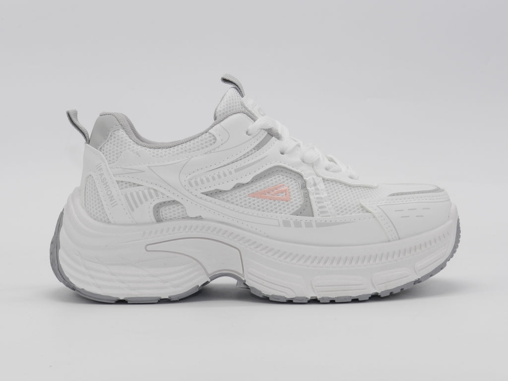 Women's Mesh Chunky Sneaker — White/Rose