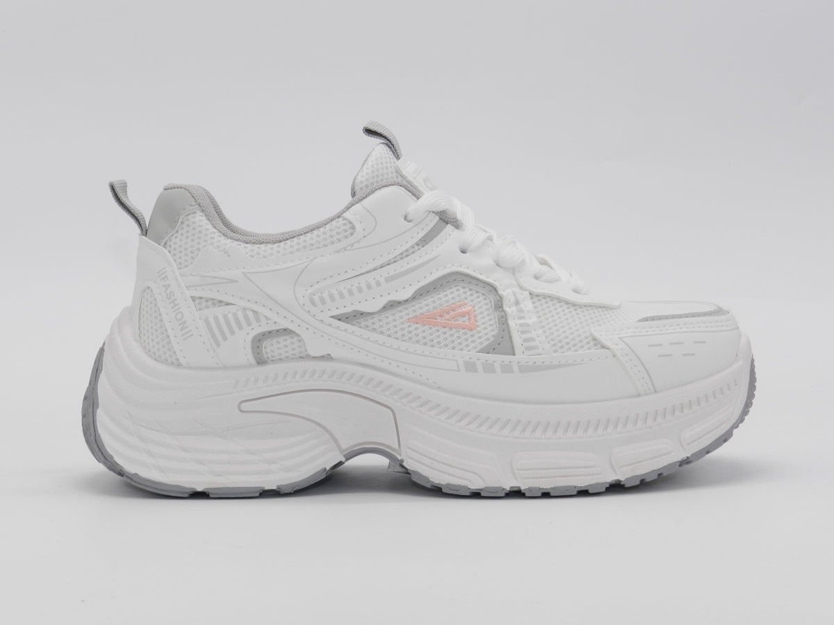 Women's Mesh Chunky Sneaker — White/Rose