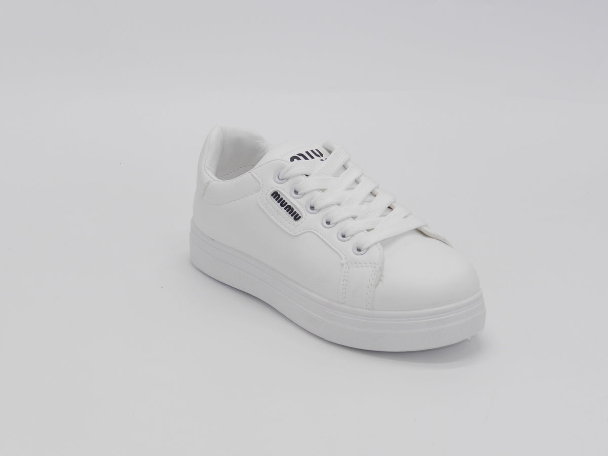 Women's Faux Leather Lace-Up Platform Sneaker — White/Black