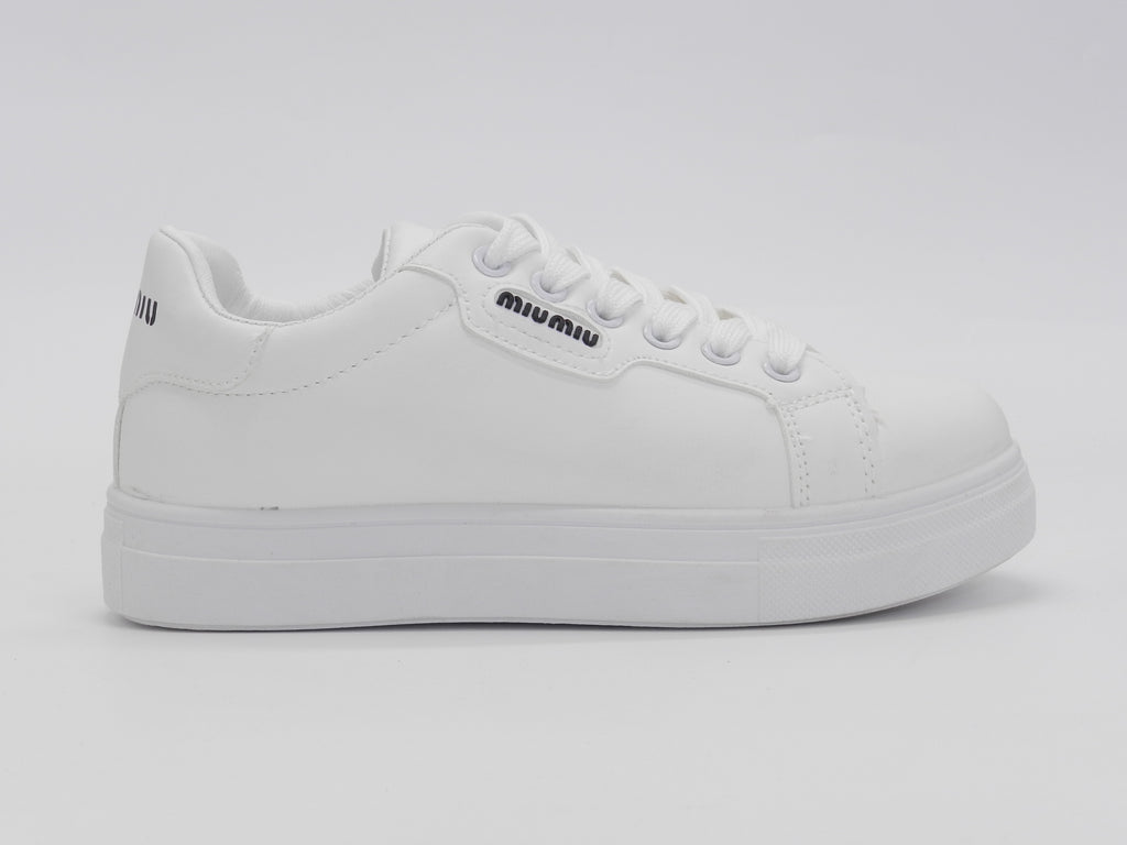Women's Faux Leather Lace-Up Platform Sneaker — White/Black