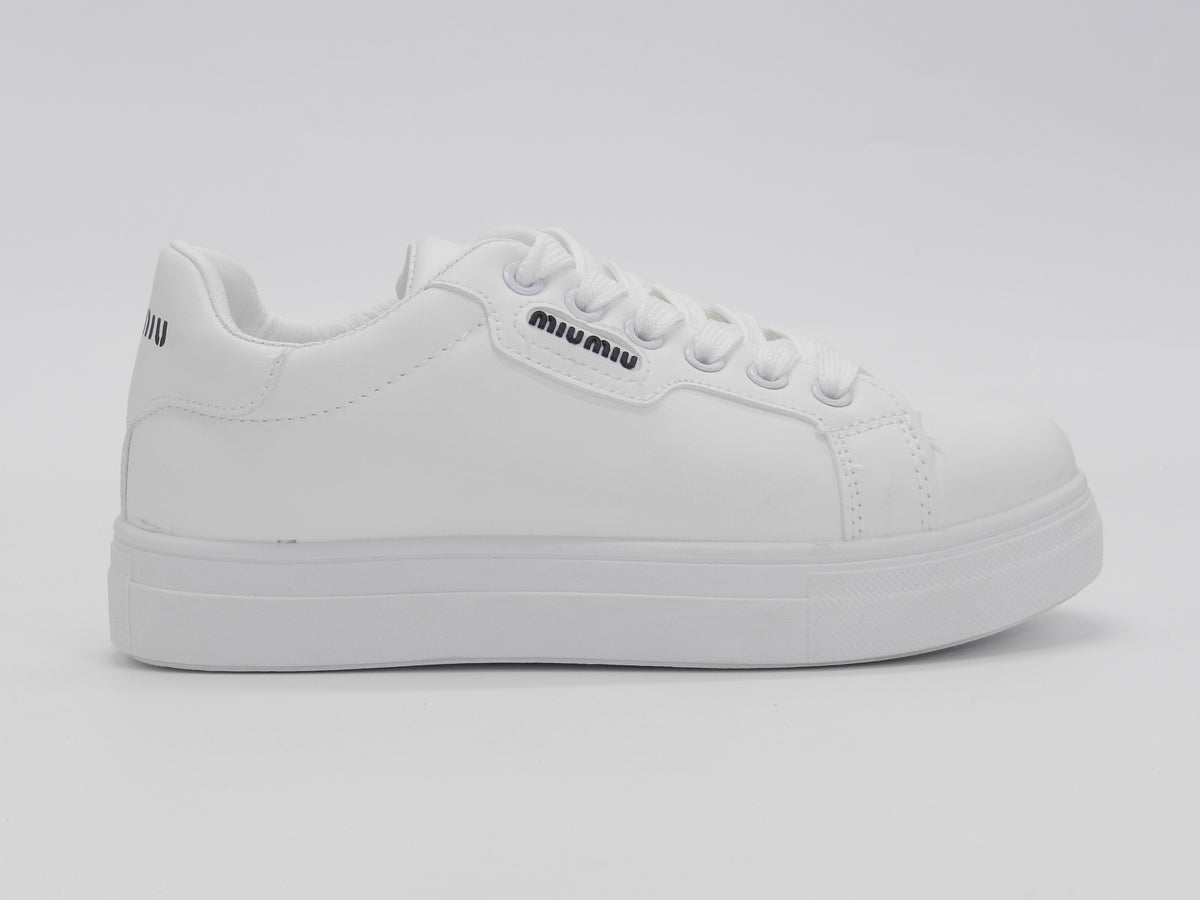 Women's Faux Leather Lace-Up Platform Sneaker — White/Black