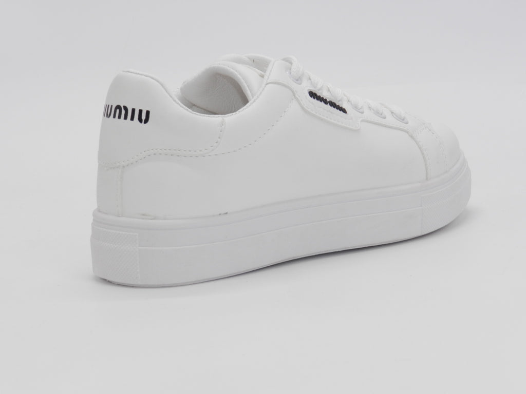 Women's Faux Leather Lace-Up Platform Sneaker — White/Black