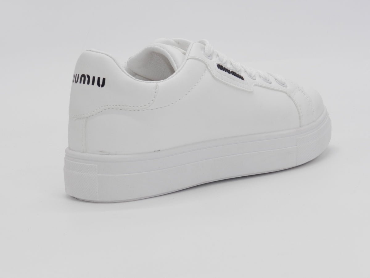 Women's Faux Leather Lace-Up Platform Sneaker — White/Black
