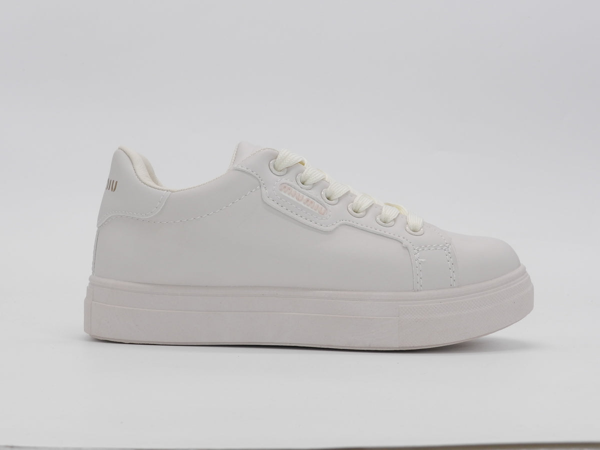 Women's Faux Leather Lace-Up Platform Sneaker — Beige