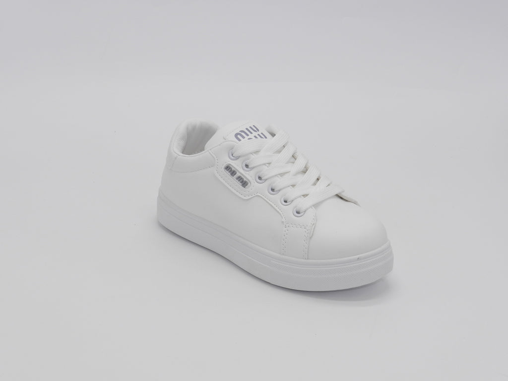 Women's Faux Leather Lace-Up Platform Sneaker — White