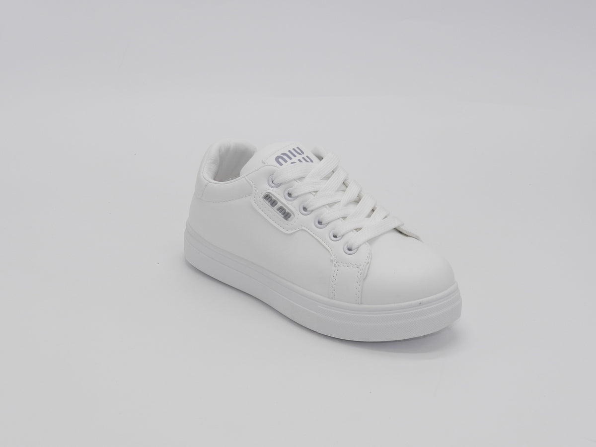 Women's Faux Leather Lace-Up Platform Sneaker — White
