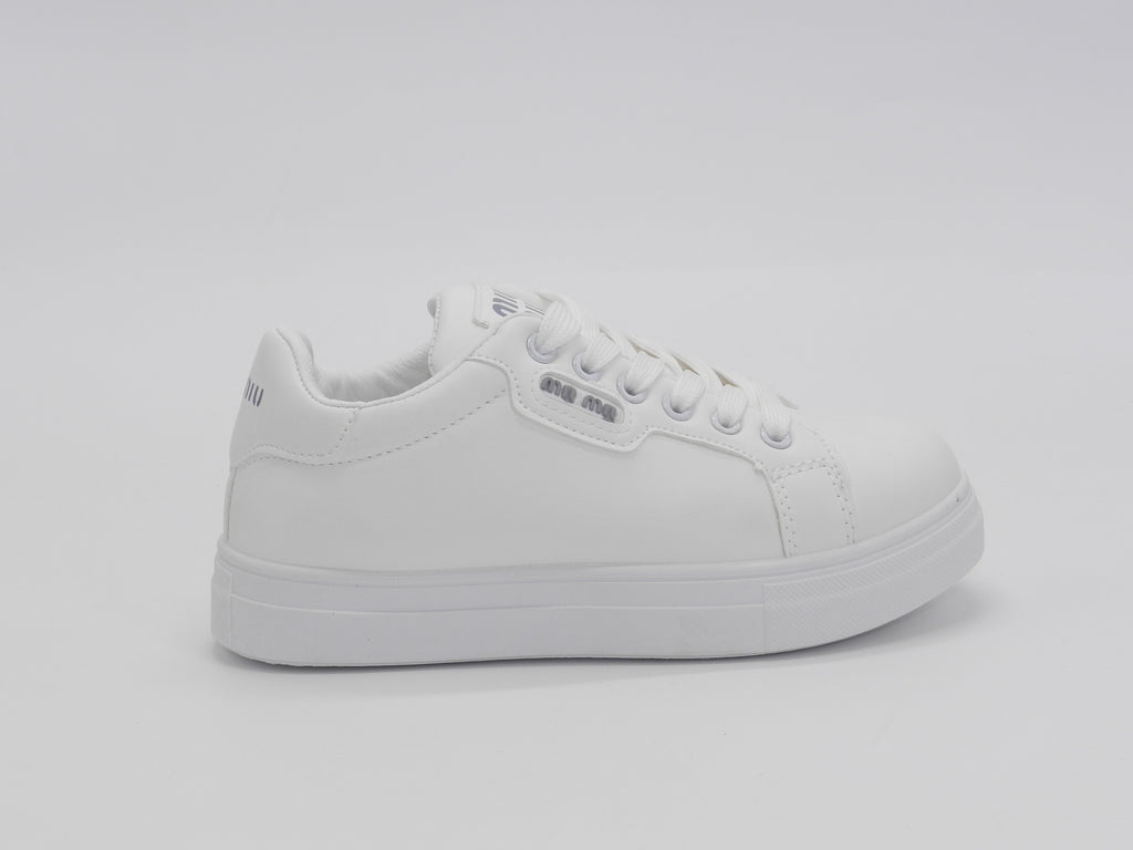Women's Faux Leather Lace-Up Platform Sneaker — White