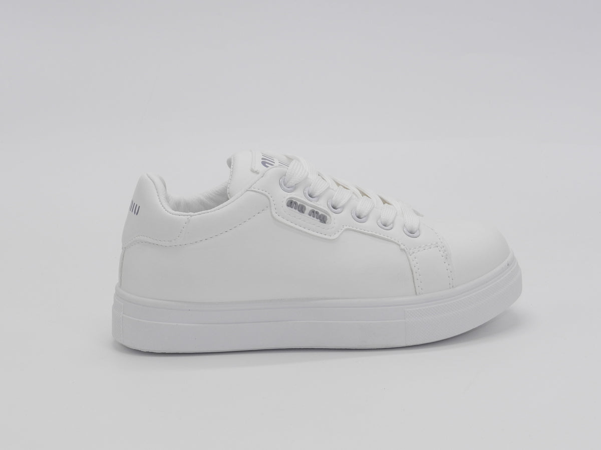 Women's Faux Leather Lace-Up Platform Sneaker — White