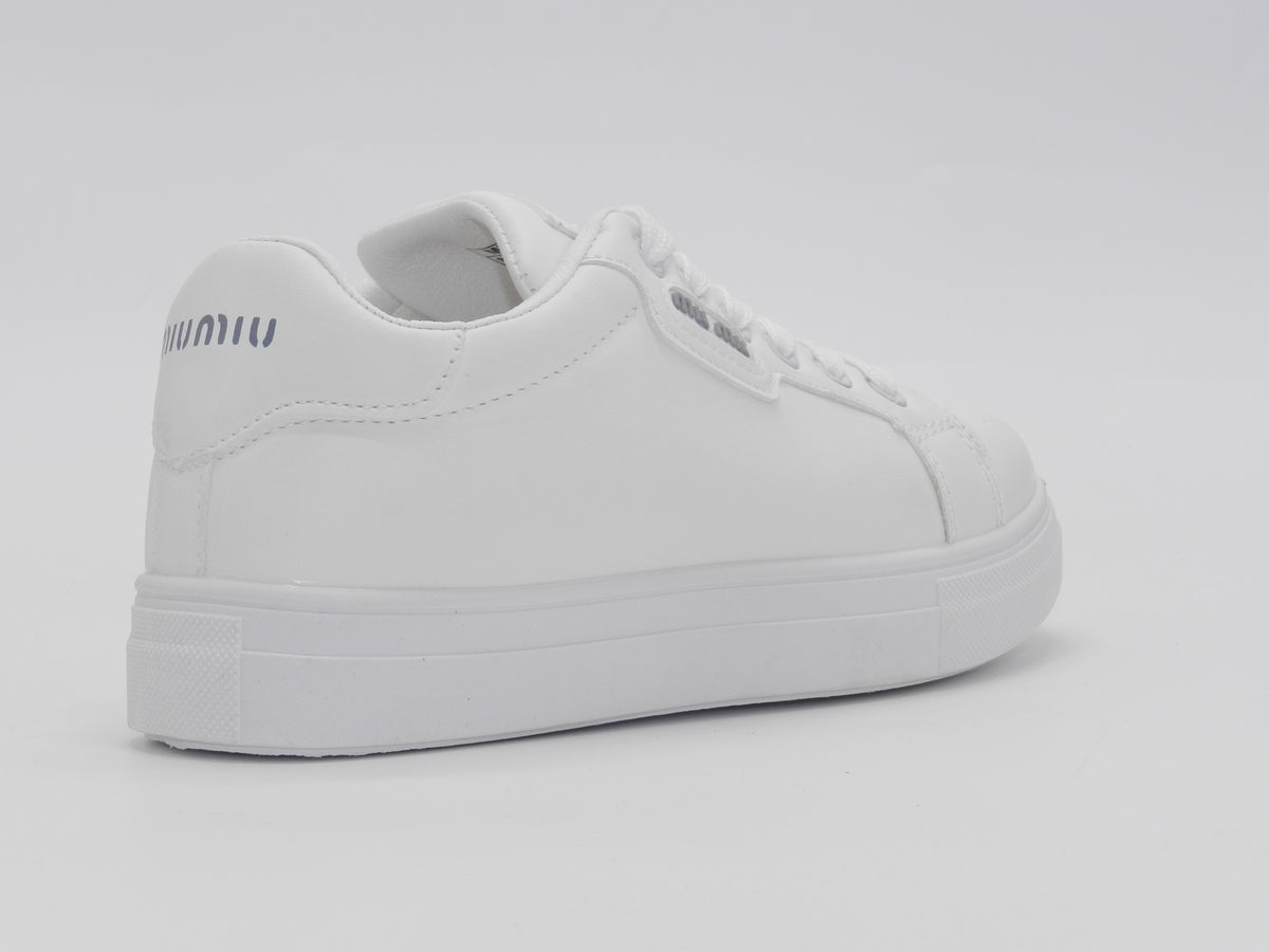 Women's Faux Leather Lace-Up Platform Sneaker — White