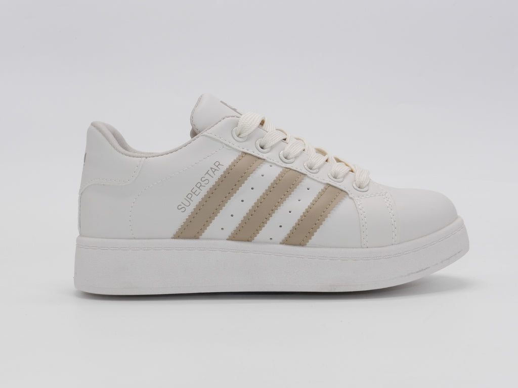 Women's Faux Leather Low-Top Sneaker — Beige