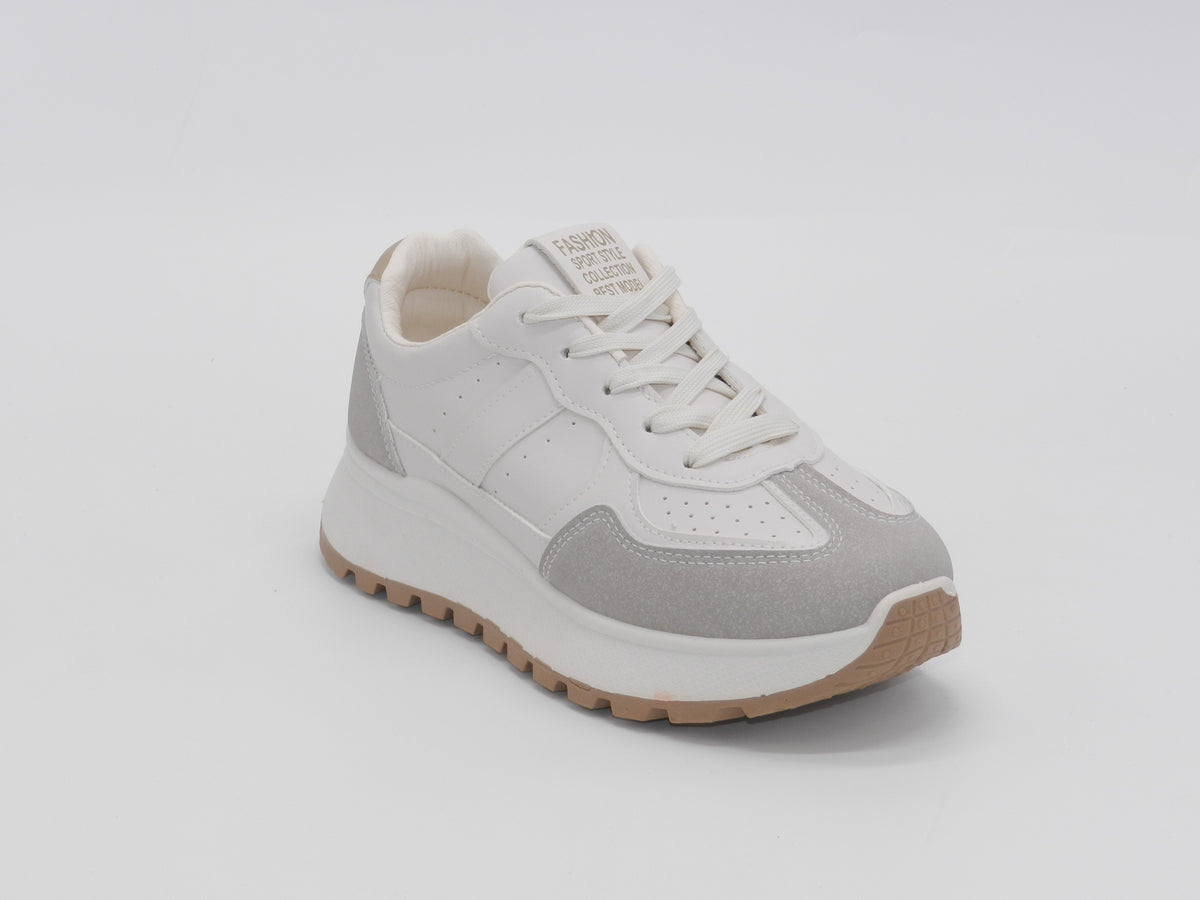Women's Faux Leather Platform Sneaker — Beige
