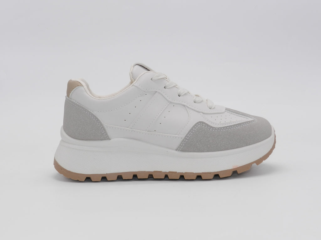 Women's Faux Leather Platform Sneaker — Beige