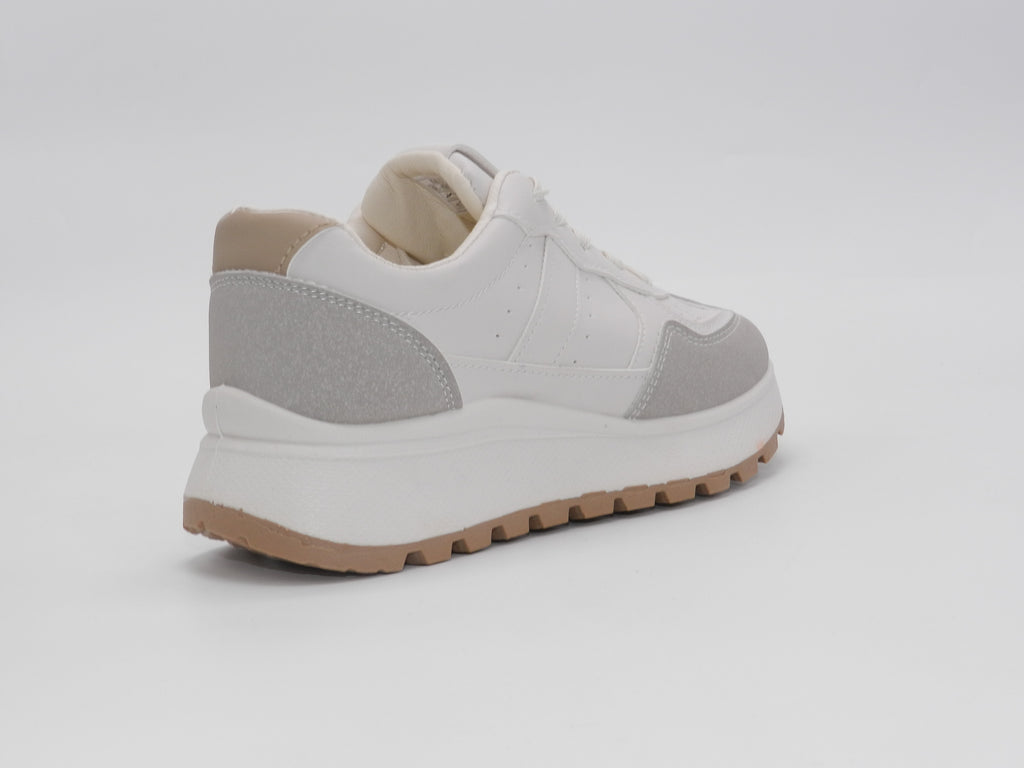 Women's Faux Leather Platform Sneaker — Beige