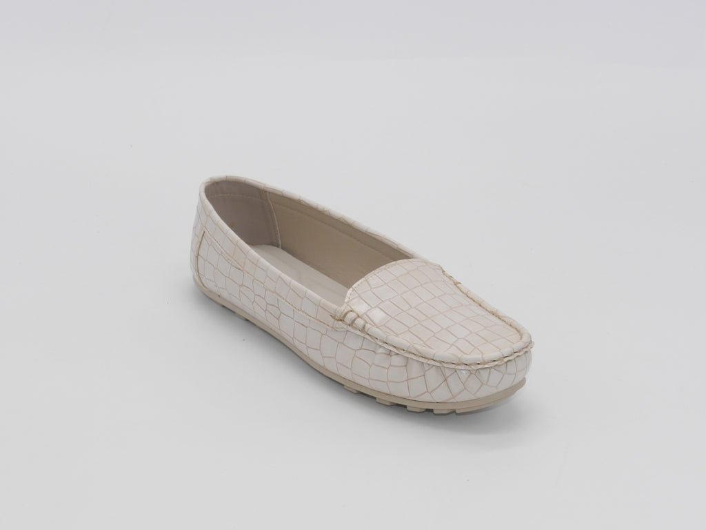 Women's Croc-Embossed Slip-On Loafer Flat — Beige
