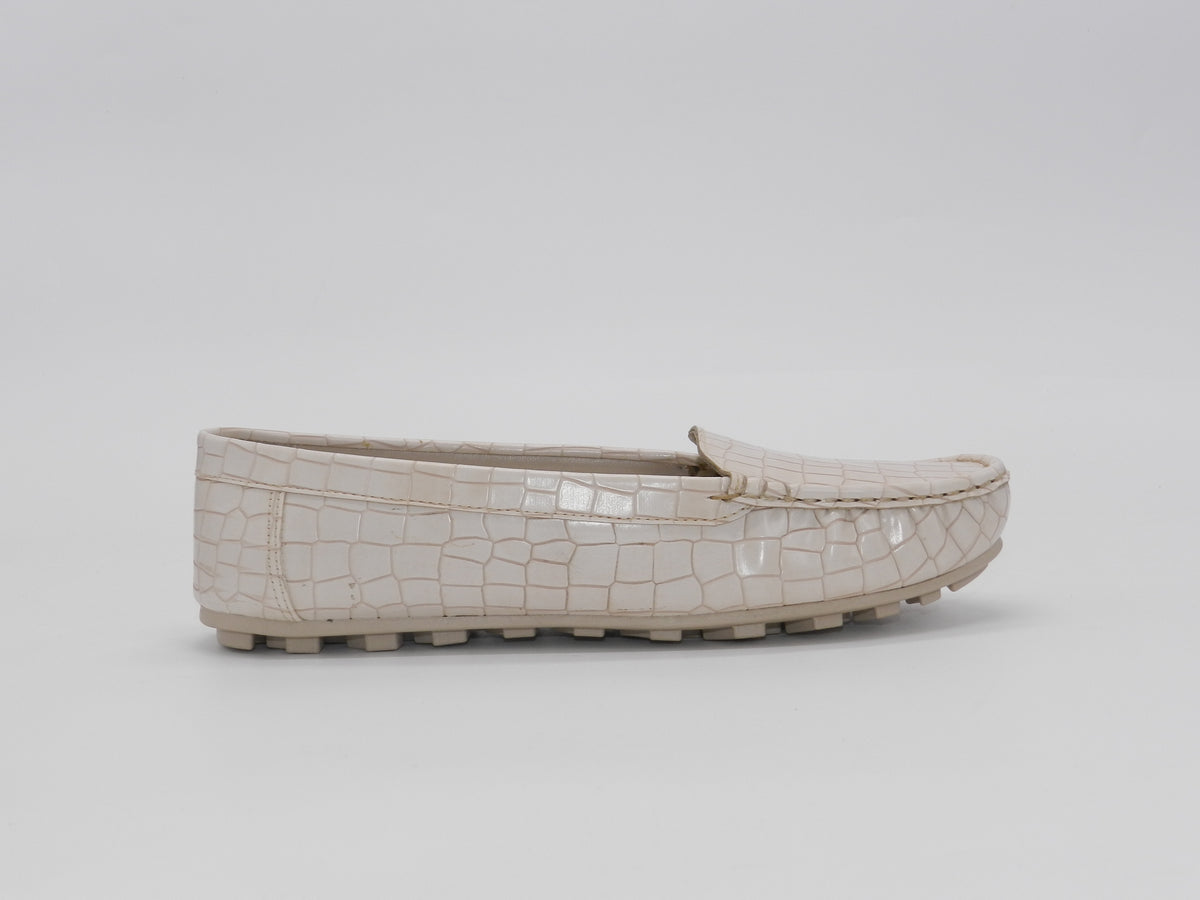 Women's Croc-Embossed Slip-On Loafer Flat — Beige