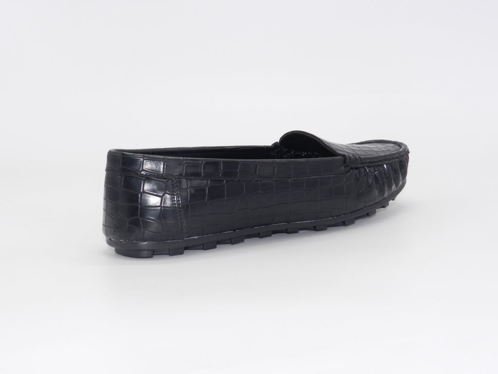 Women's Croc-Embossed Slip-On Loafer Flat — Black