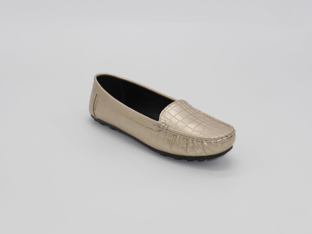 Women's Croc-Embossed Slip-On Loafer Flat — Gold