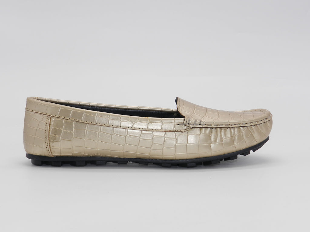 Women's Croc-Embossed Slip-On Loafer Flat — Gold