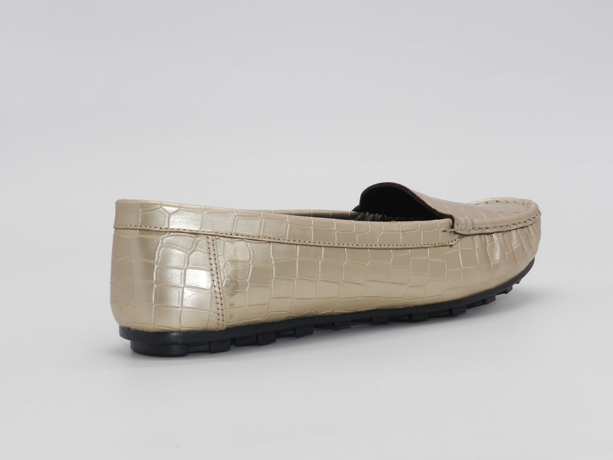 Women's Croc-Embossed Slip-On Loafer Flat — Gold
