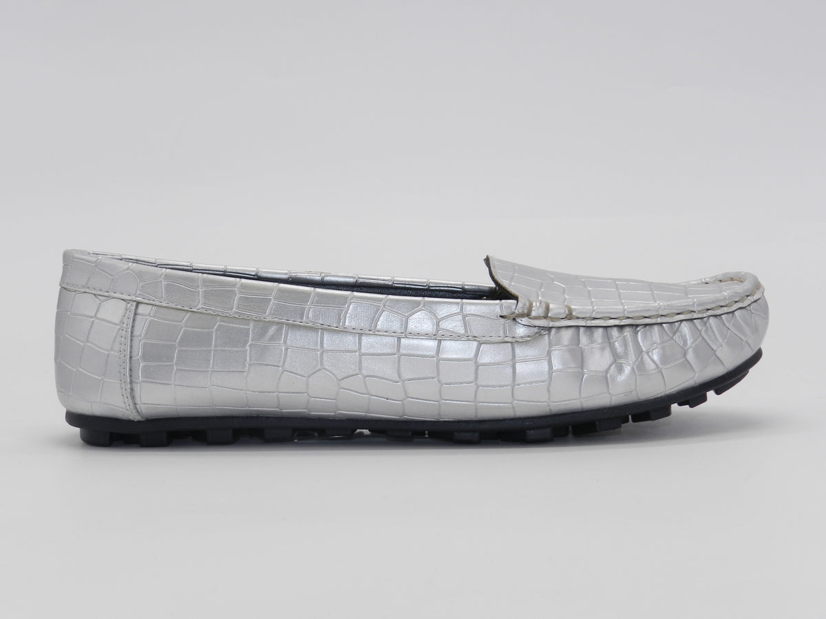 Women's Croc-Embossed Slip-On Loafer Flat — Silver