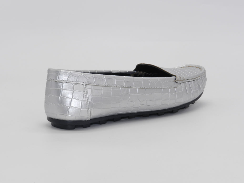 Women's Croc-Embossed Slip-On Loafer Flat — Silver