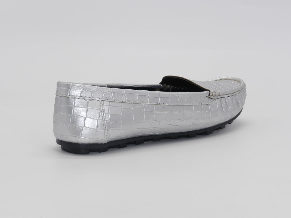 Women's Croc-Embossed Slip-On Loafer Flat — Silver