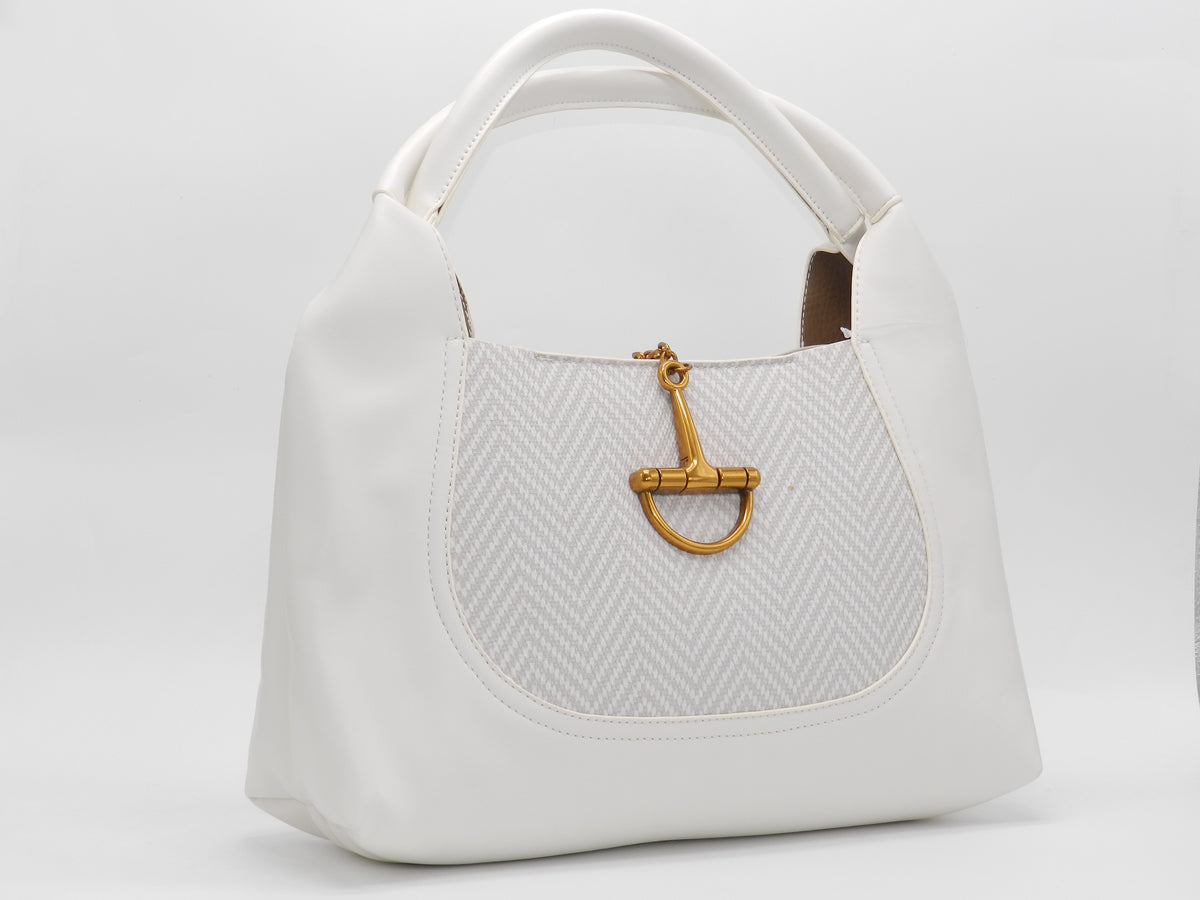 Women's Faux Leather Structured Hobo Bag — White