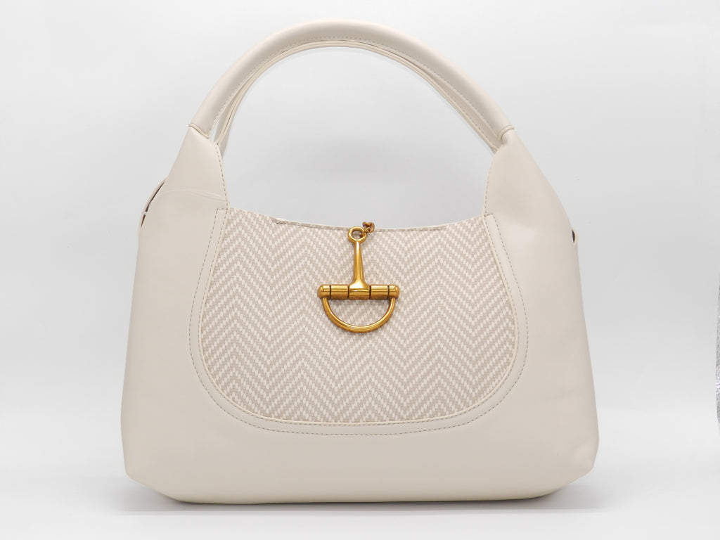 Women's Faux Leather Structured Hobo Bag — Beige