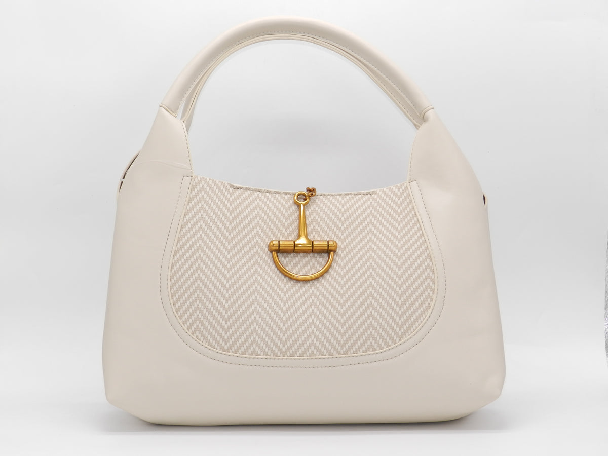 Women's Faux Leather Structured Hobo Bag — Beige