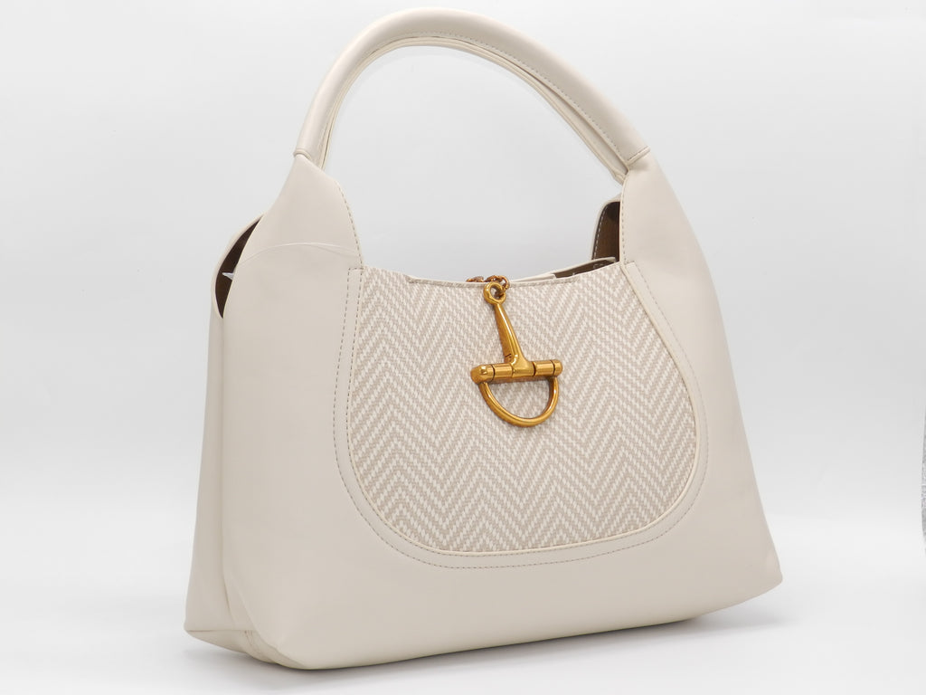 Women's Faux Leather Structured Hobo Bag — Beige