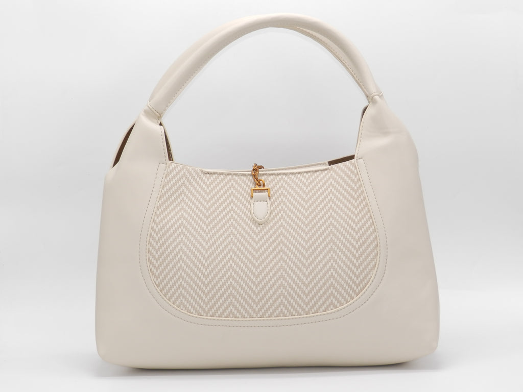 Women's Faux Leather Structured Hobo Bag — Beige