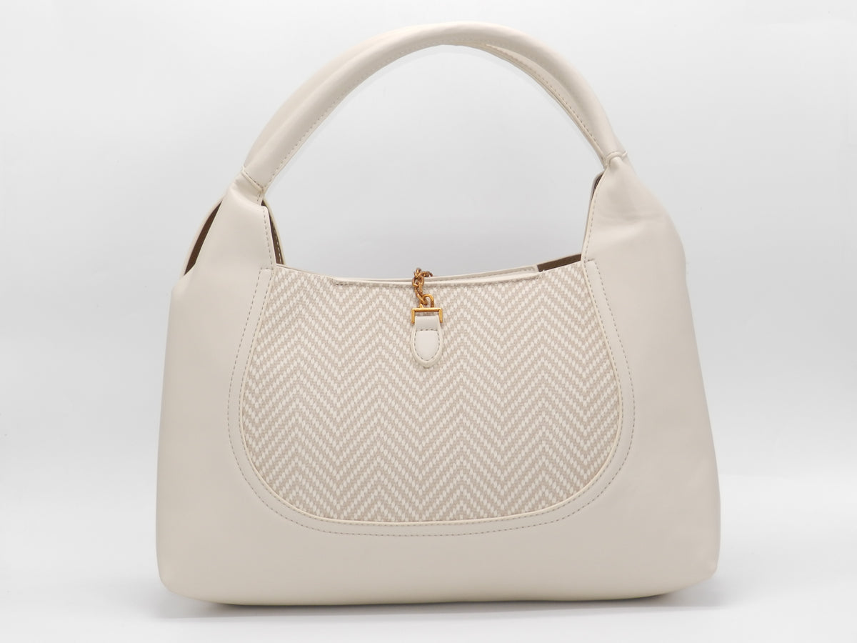 Women's Faux Leather Structured Hobo Bag — Beige