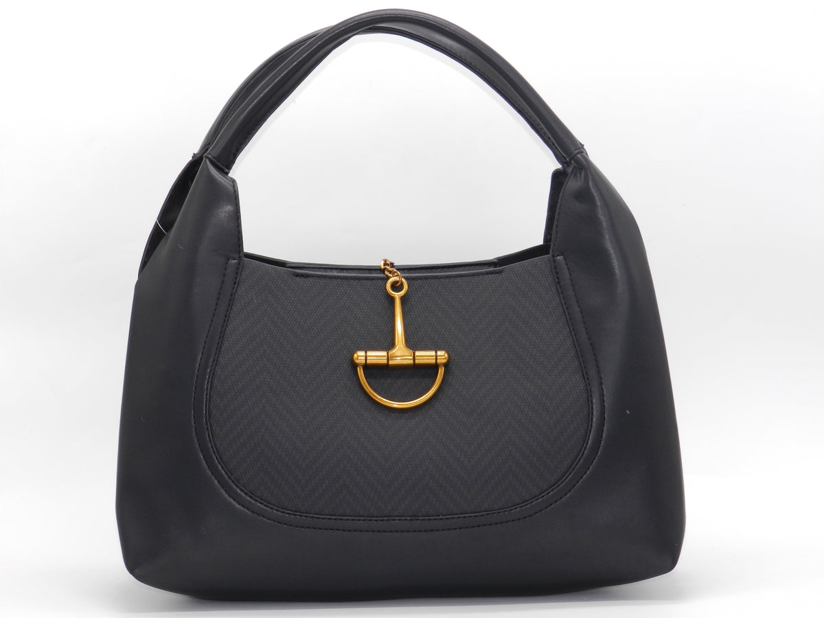 Women's Faux Leather Structured Hobo Bag — Black