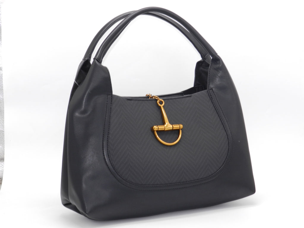 Women's Faux Leather Structured Hobo Bag — Black