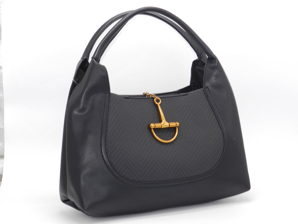 Women's Faux Leather Structured Hobo Bag — Black