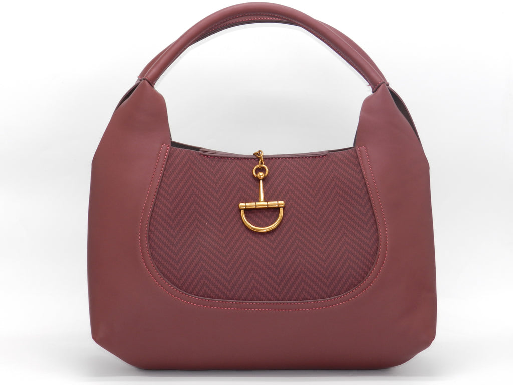 Women's Faux Leather Structured Hobo Bag — Burgundy