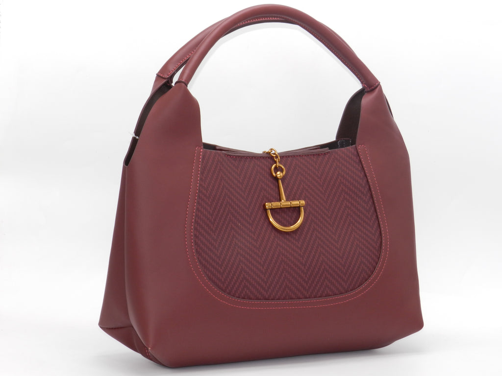 Women's Faux Leather Structured Hobo Bag — Burgundy