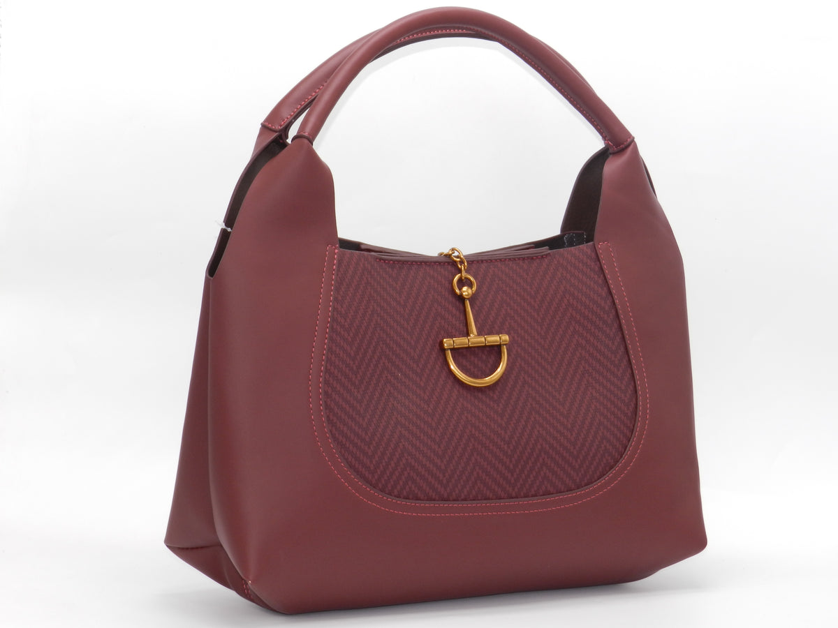 Women's Faux Leather Structured Hobo Bag — Burgundy