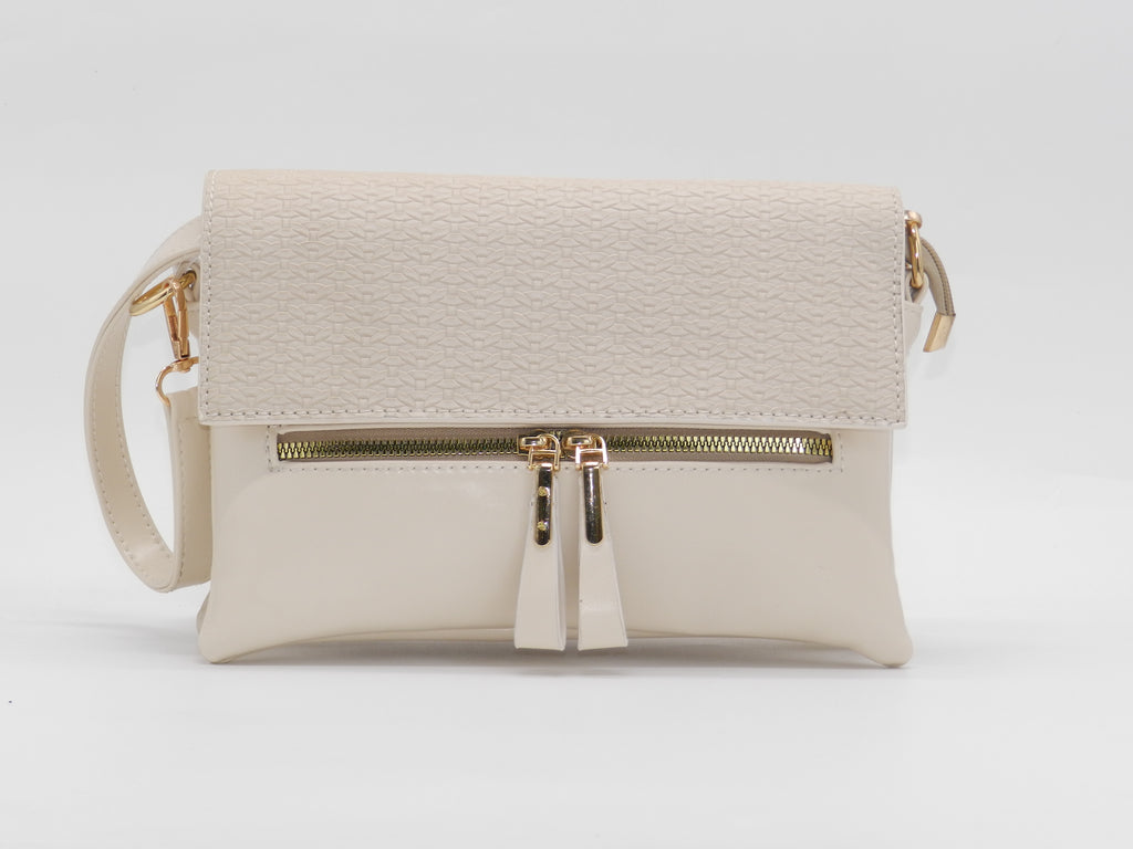 Women's Faux Leather Crossbody Bag — Beige