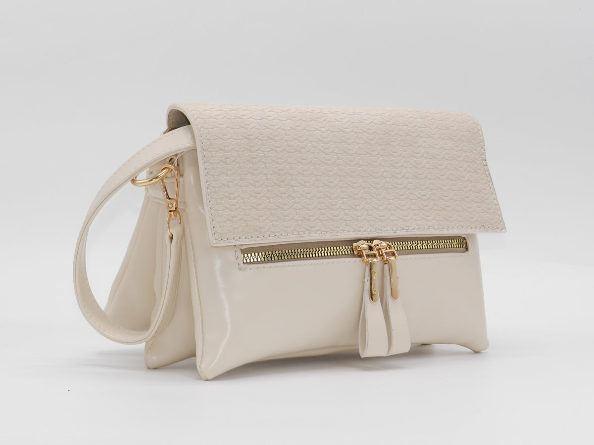 Women's Faux Leather Crossbody Bag — Beige