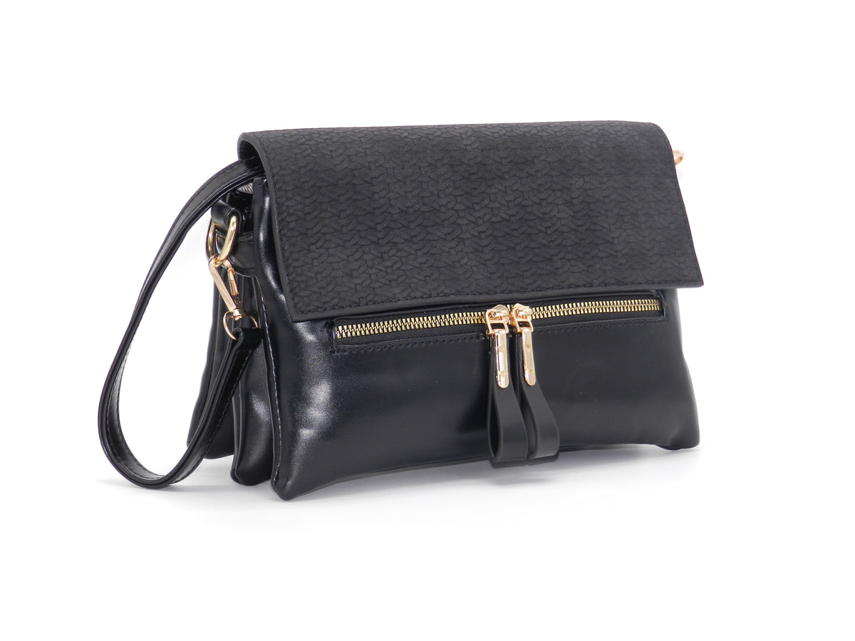 Women's Faux Leather Crossbody Bag — Black