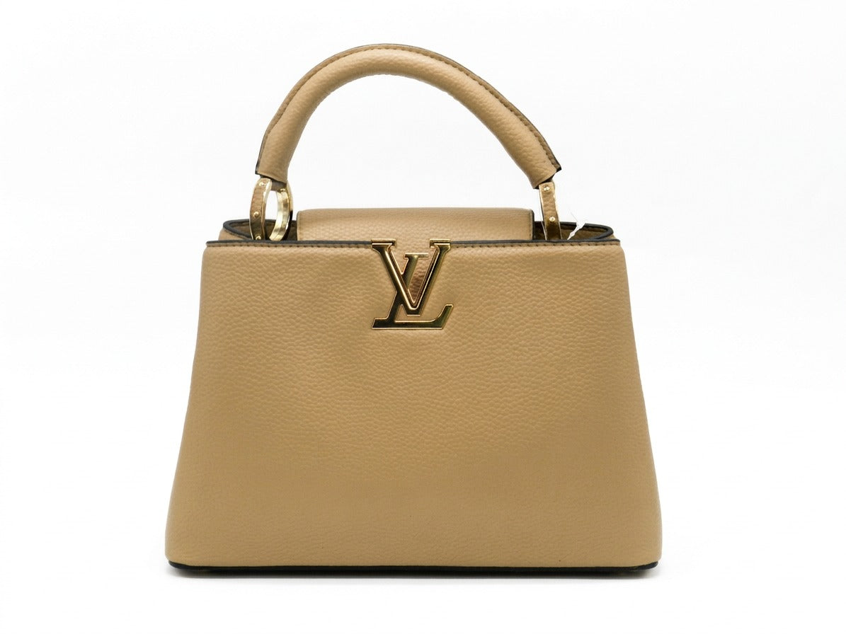 Women's Textured Faux Leather Handbag — Beige​