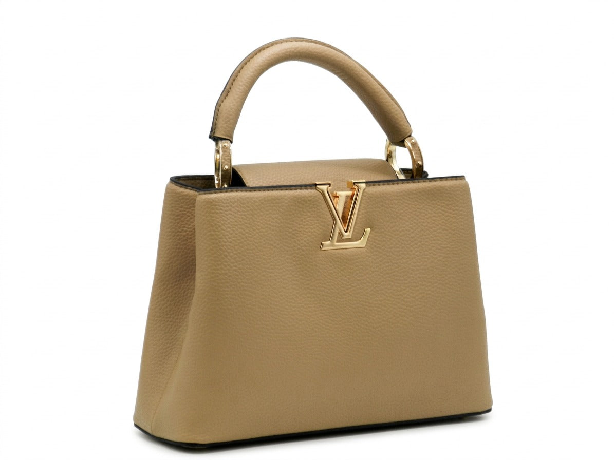 Women's Textured Faux Leather Handbag — Beige​