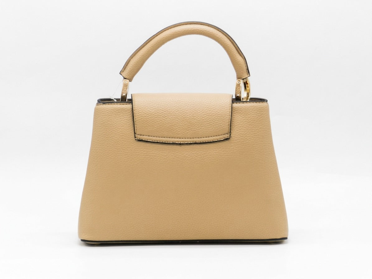 Women's Textured Faux Leather Handbag — Beige​
