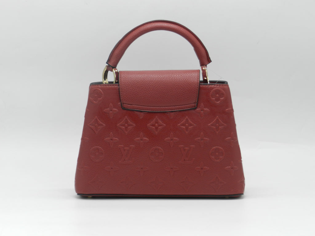 Women's Textured Faux Leather Handbag — Burgundy
