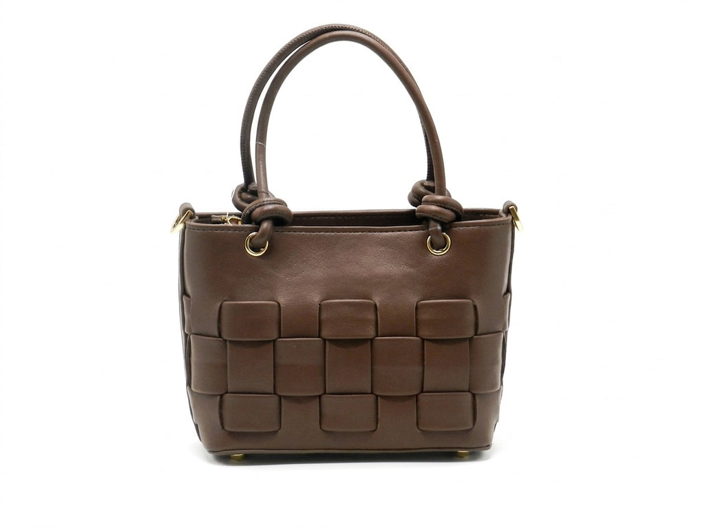 Women's Faux Leather Woven Tote Bag — Brown​