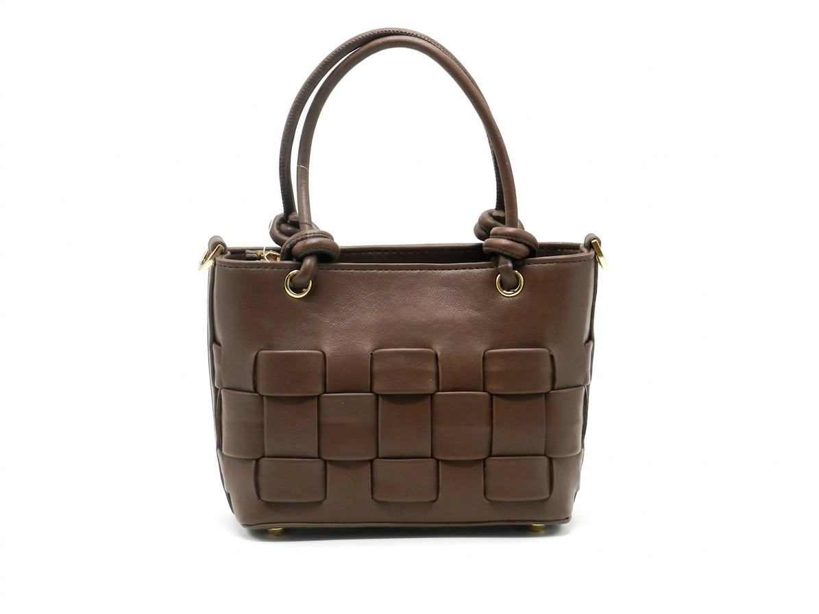Women's Faux Leather Woven Tote Bag — Brown​
