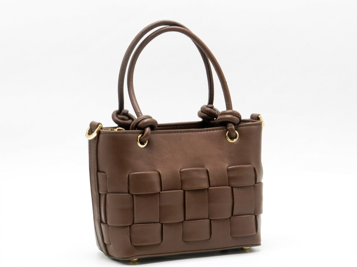 Women's Faux Leather Woven Tote Bag — Brown​
