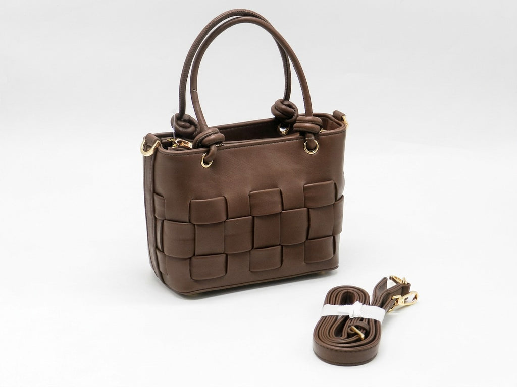 Women's Faux Leather Woven Tote Bag — Brown​